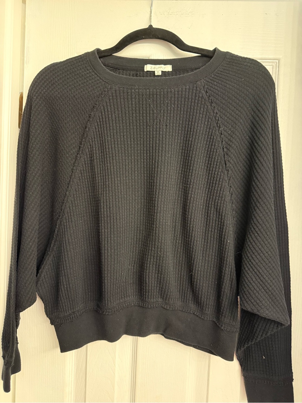 Z Supply Black Waffle-Knit Crew Sweater